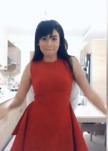 Kırmızı V Yakalı Midi Kokteyl Elbisesi - Görsel 3