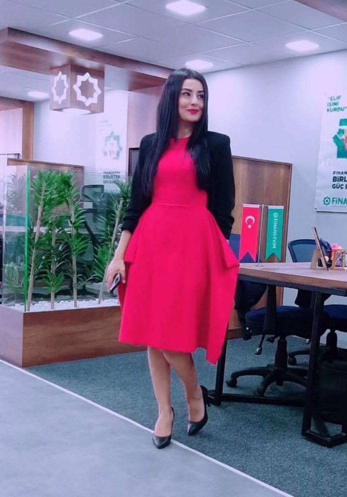 Kırmızı V Yakalı Midi Kokteyl Elbisesi - Görsel 5