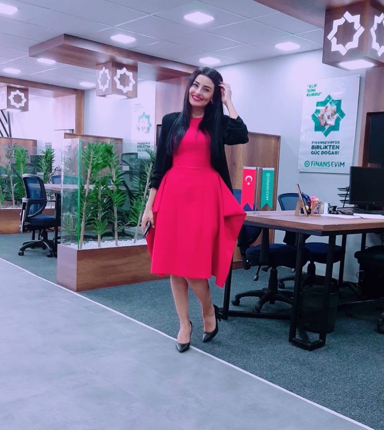 Kırmızı V Yakalı Midi Kokteyl Elbisesi - Görsel 4