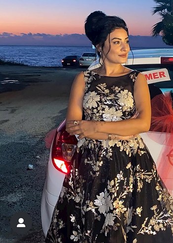 Siyah Çiçek Desenli Uzun Straplez Kadın Abiye - Görsel 2