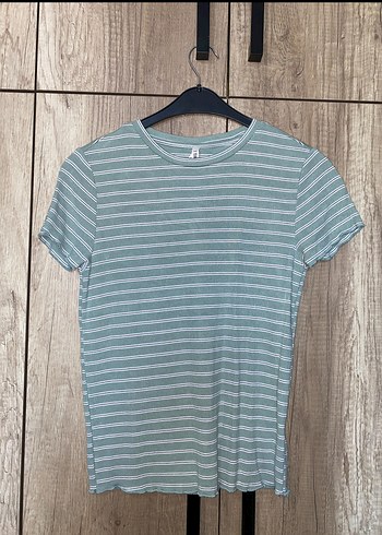 Çizgili Kısa Kollu Kadın Tişört - Görsel 2