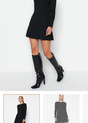 Kadın Siyah Piliseli Mini Elbise - Görsel 8