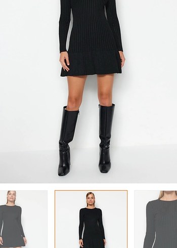 Kadın Siyah Piliseli Mini Elbise - Görsel 6