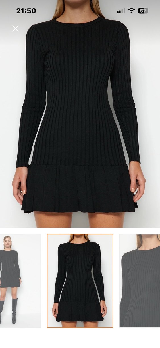 Kadın Siyah Piliseli Mini Elbise - Görsel 5