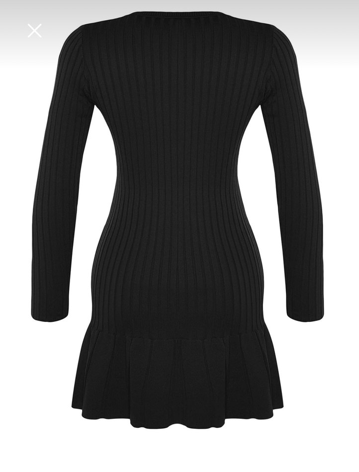 Kadın Siyah Piliseli Mini Elbise - Görsel 3