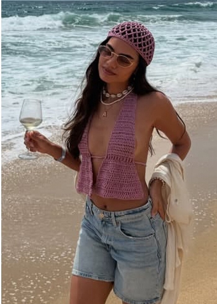 Örgü bluz şapka takım - Görsel 2