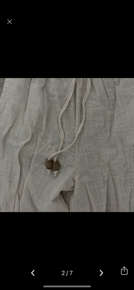 Düğmeli Beyaz Keten Kadın Pantolon - Görsel 2