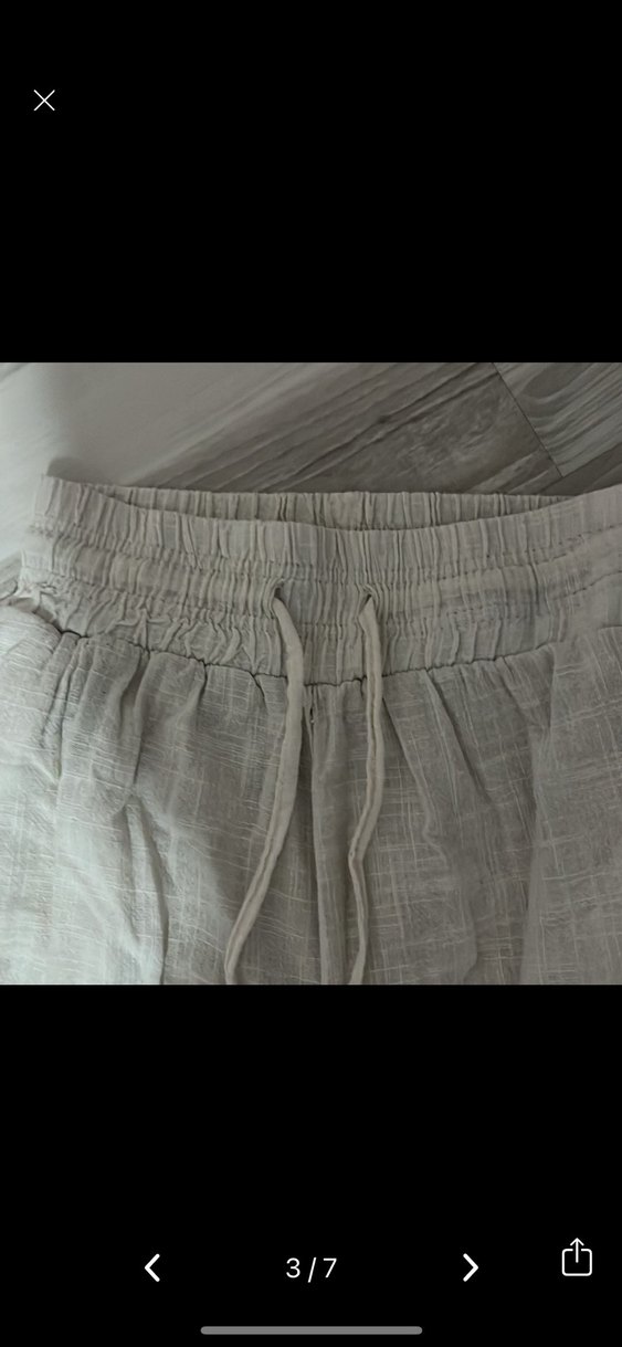 Düğmeli Beyaz Keten Kadın Pantolon - Görsel 3