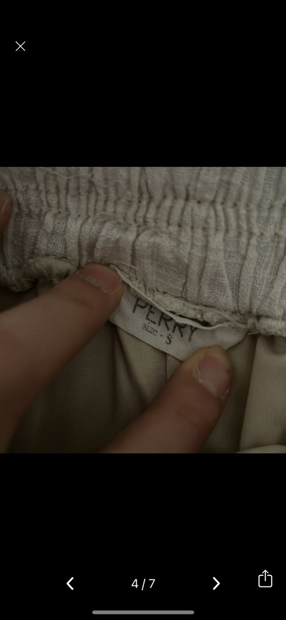 Düğmeli Beyaz Keten Kadın Pantolon - Görsel 4