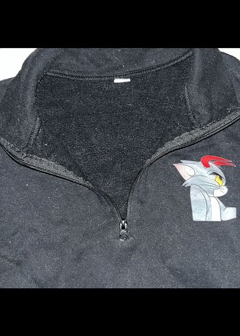 Unisex Siyah Baskılı Yarım Fermuarlı Polar - Görsel 3