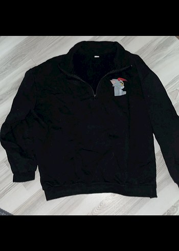 Unisex Siyah Baskılı Yarım Fermuarlı Polar - Görsel 2