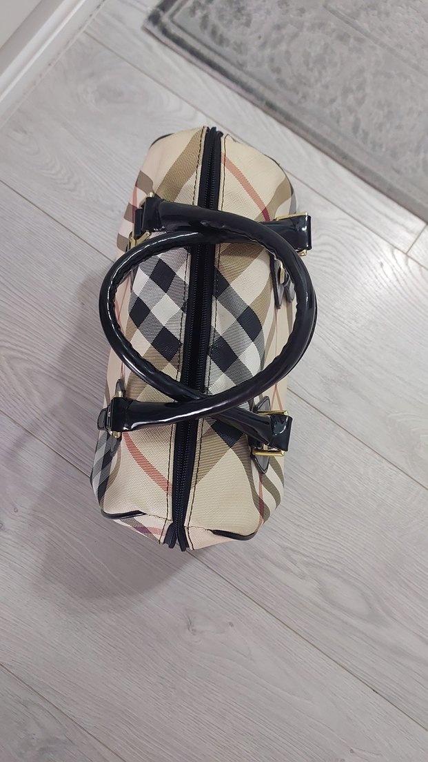 Burberry replika Bej Ekose Desenli Deri Kadın Çanta - Görsel 5