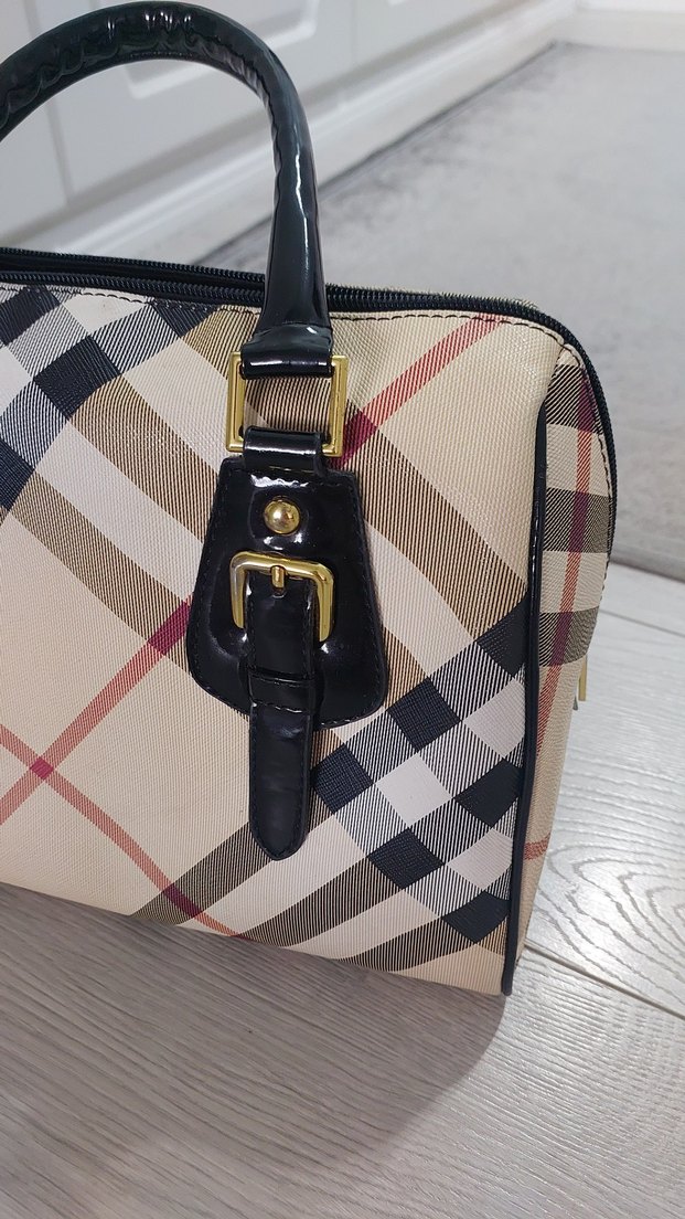 Burberry replika Bej Ekose Desenli Deri Kadın Çanta - Görsel 2