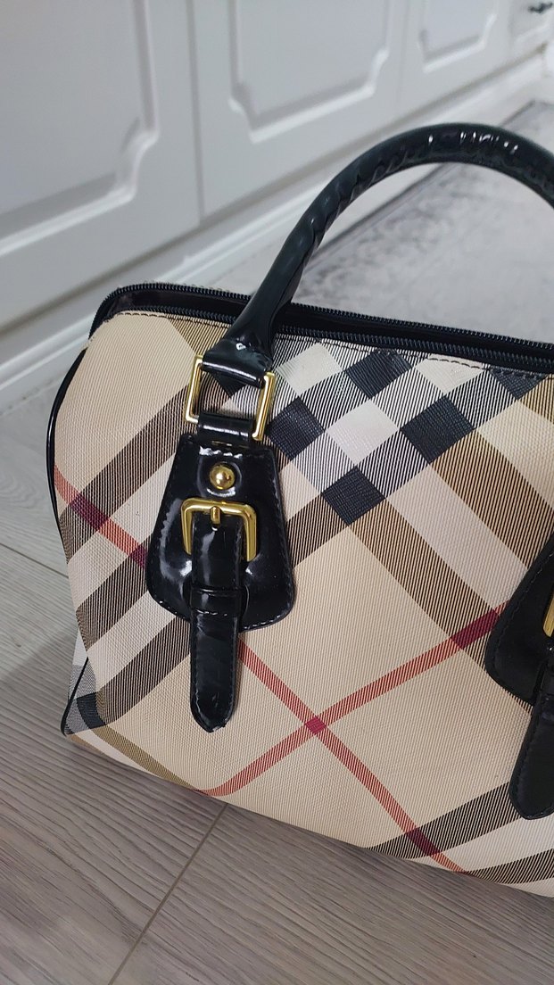Burberry replika Bej Ekose Desenli Deri Kadın Çanta - Görsel 3