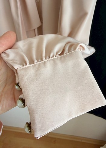 Pembe Drapeli V Yaka Ofis Bluzu ve kalem etek - Görsel 3