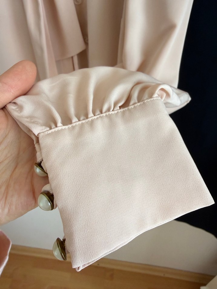 Pembe Drapeli V Yaka Ofis Bluzu ve kalem etek - Görsel 3