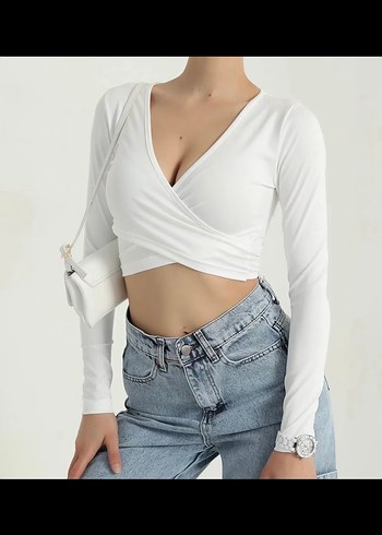 Beyaz V Yakalı Kısa crop