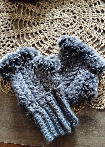 Gri Örgü Kadın Eldiveni - Görsel 3