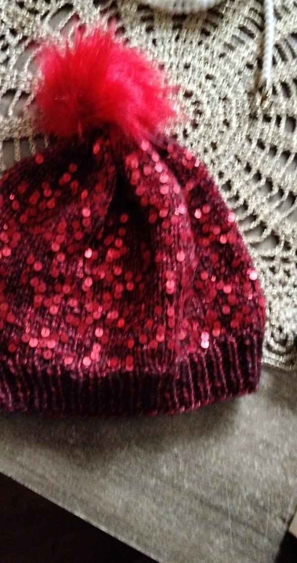 Kirmizi Payetli Kadın Örgü Bere - Görsel 4