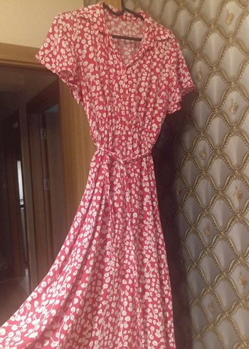 Pembe Batik Desenli Bohem Uzun Elbise