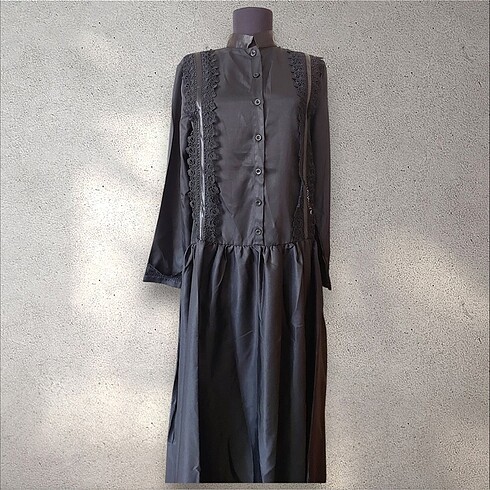 s Beden Siyah Dantelli Vintage Elbise