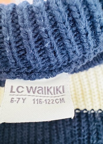 Mavi Beyaz Çizgili Örgü çocuk cropKazak - Görsel 2