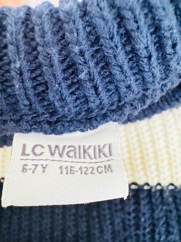 Mavi Beyaz Çizgili Örgü çocuk cropKazak - Görsel 2