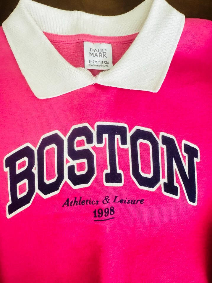 Pembe Uzun Kollu Boston Baskılı Sweatshirt - Görsel 2