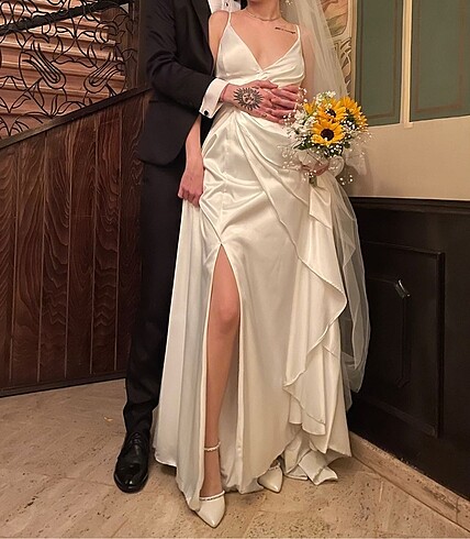 Saten Nikah Elbisesi Abiye Gelinlik XS