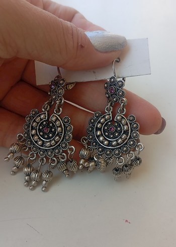 Diğer Pembe Boncuklu Bohem Uzun Küpe