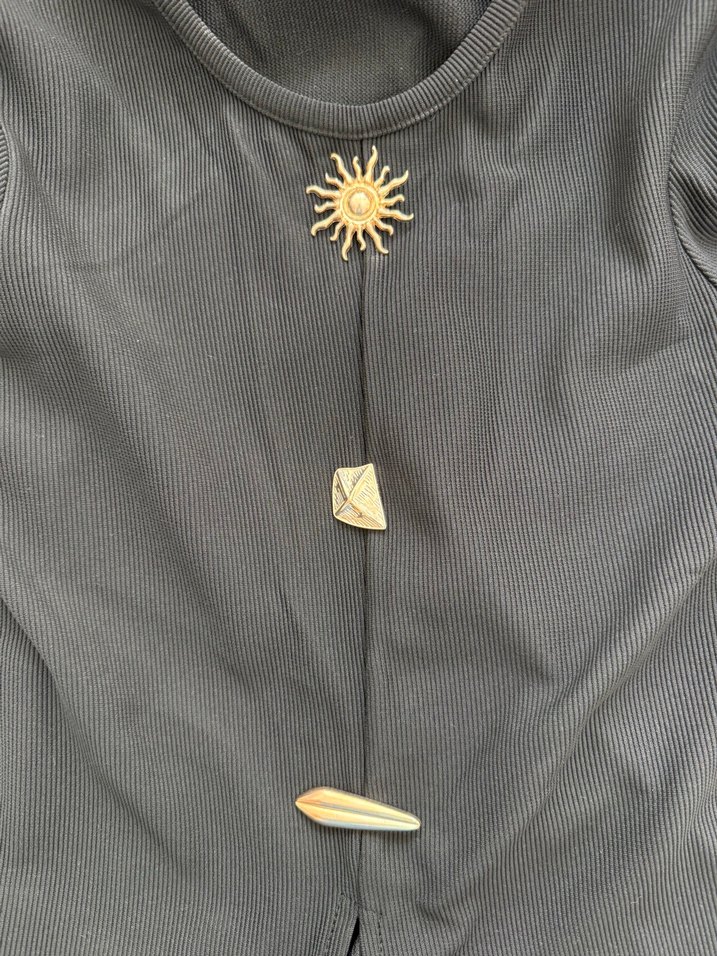 Düğmeli Siyah Kısa Kollu Hamile Tunik - Görsel 2