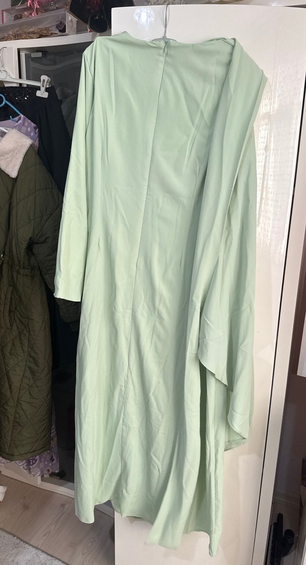 Yeşil Uzun Kollu Drapeli Kadın Elbise - Görsel 3