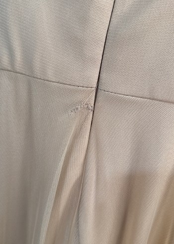 Bej Uzun Kollu Drapeli Kadın Abiye Elbise - Görsel 4