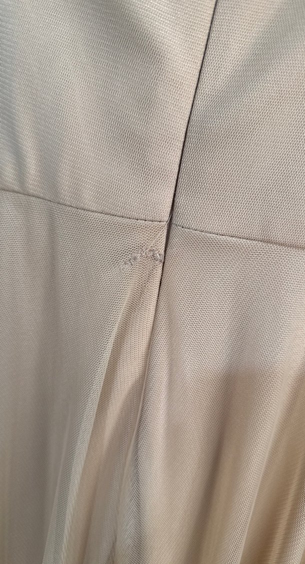 Bej Uzun Kollu Drapeli Kadın Abiye Elbise - Görsel 4