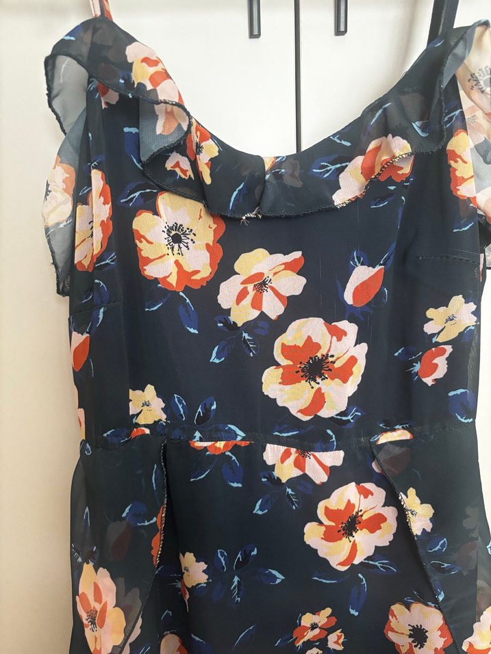 Lacivert Çiçek Desenli Askılı Mini Elbise - Görsel 3