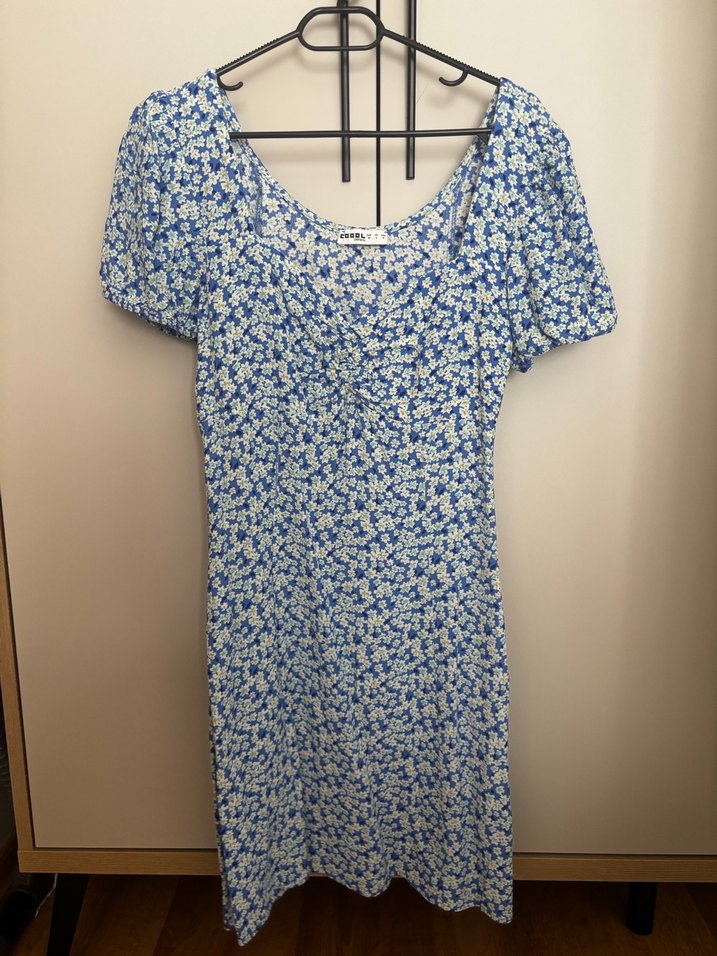 Mavi küçük çiçek desenli mini Elbise - Görsel 2