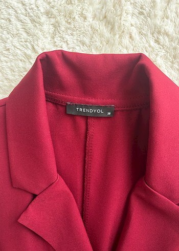 Bordo V Yaka Kolsuz Kalem ceket Elbise - Görsel 3