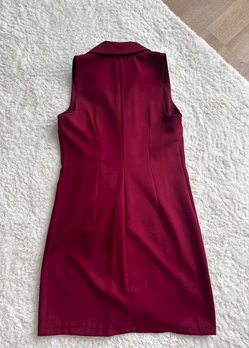 Bordo V Yaka Kolsuz Kalem ceket Elbise - Görsel 2