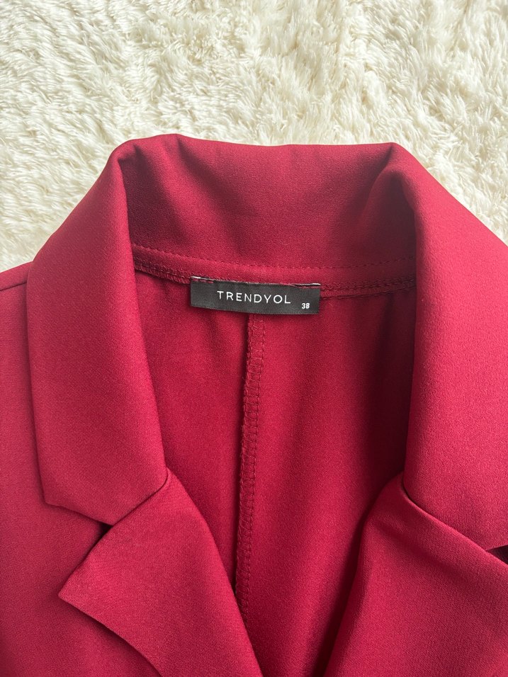 Bordo V Yaka Kolsuz Kalem ceket Elbise - Görsel 3