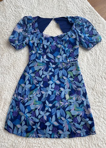 Mavi çiçekli Mini Elbise - Görsel 3