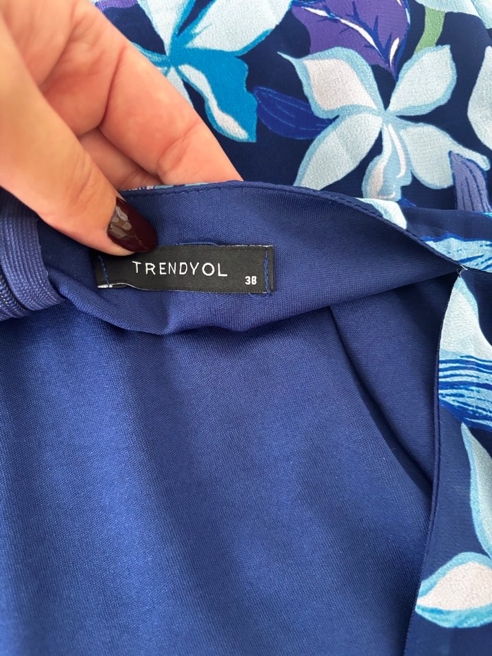 Mavi çiçekli Mini Elbise - Görsel 2