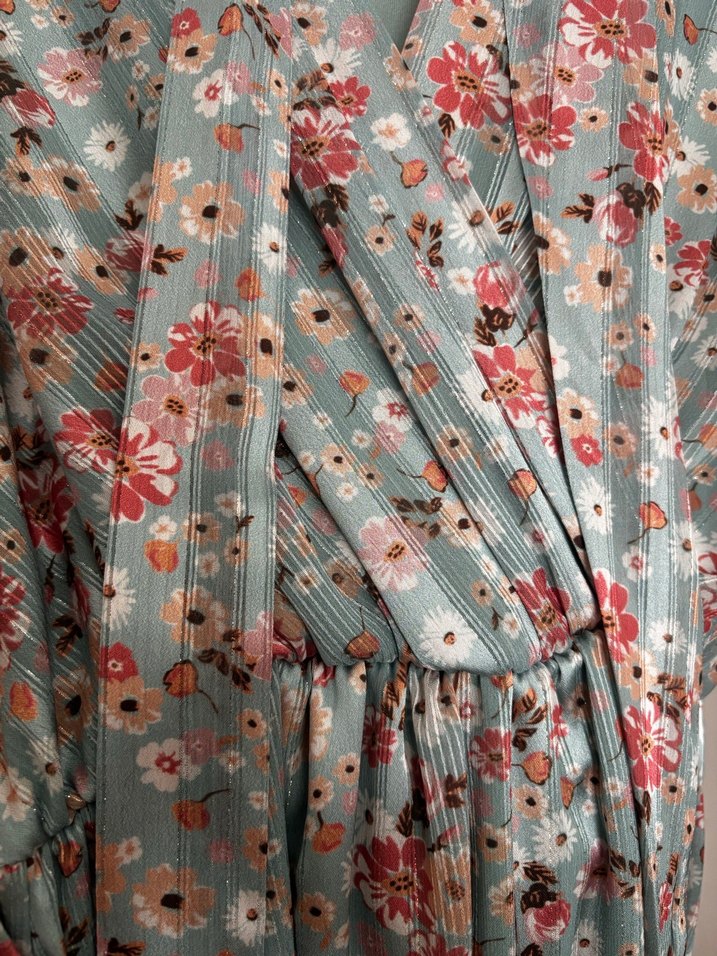 Çiçek Desenli su yeşili  Bohem Kadın mini elbise - Görsel 2