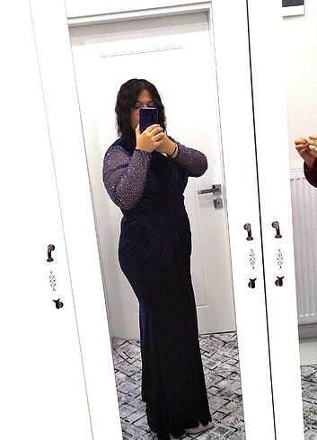 Lacivert Kadife elbise - Görsel 4