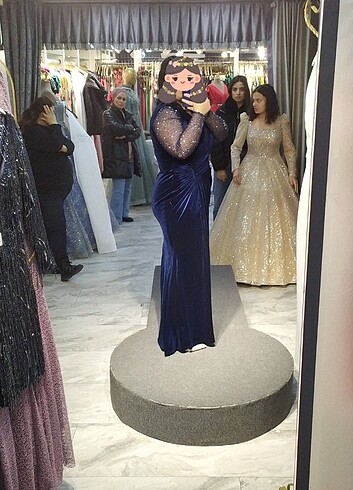 Lacivert Kadife elbise - Görsel 3