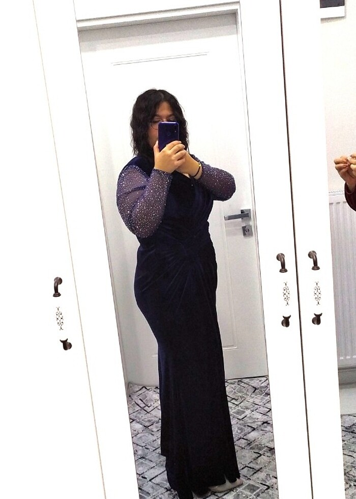 Lacivert Kadife elbise  - Görsel 4