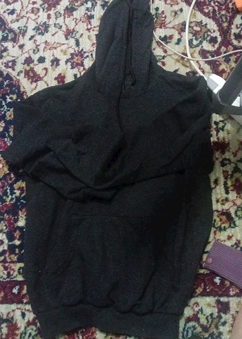 Örgü Detaylı Siyah Kapüşonlu Sweatshirt