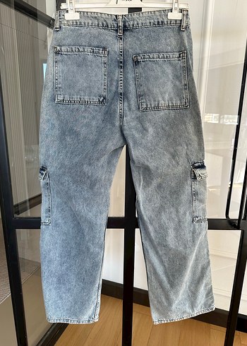 m Beden mavi Renk Geniş Kesim Bel Detaylı Kadın Midi Denim Pantolon