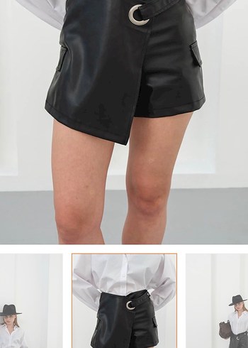 Siyah Deri Mini Şort - Görsel 6
