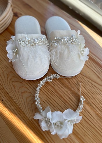 Accessorize  İnci Ve Tul Detayli Beyaz Gelin Terligi Tac Seti