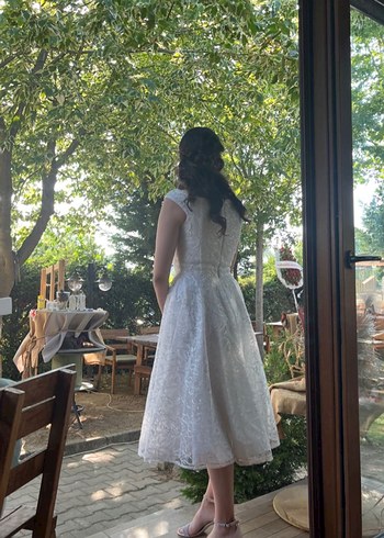 Vintage Beyaz Midi A-Line Düğün Elbisesi - Görsel 2